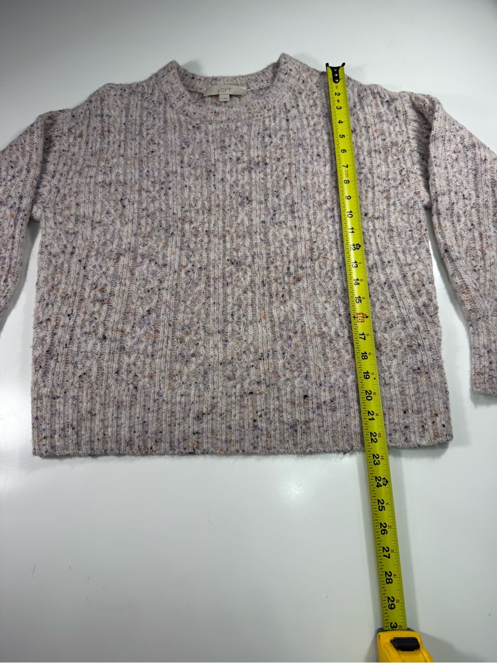 LOFT Soft Wool Blend Flecked Cream Crewneck Sweater - Picture 3 of 7